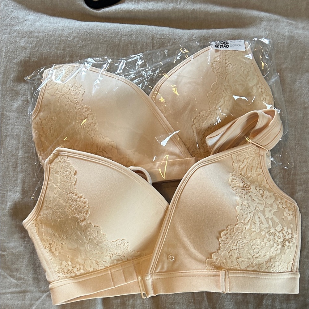 Lace-Trim Wireless Comfort Bras in Light Beige